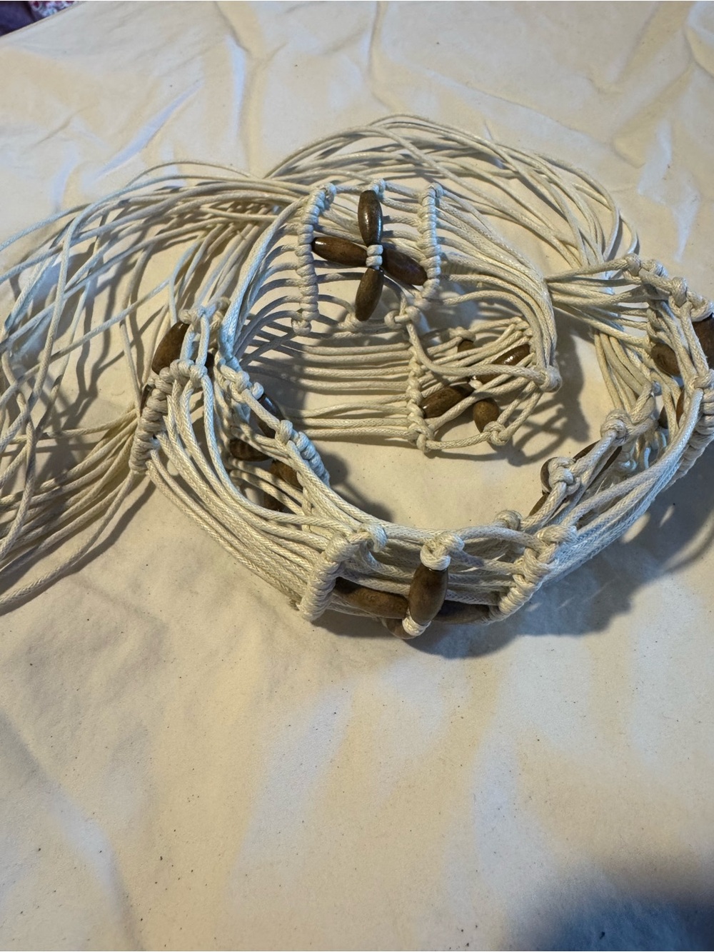 Handcrafted White Macramé Hair Belt with Wooden Beads